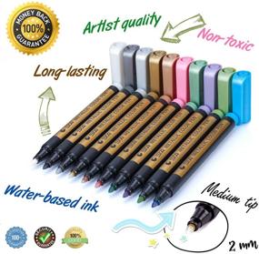 img 2 attached to 🖌️ MUJINHUA Metallic Marker Pens: 10 Color Set for Black Paper, Rock Painting, Scrapbooking, Card Making, Ceramics, & More!