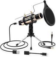 🎤 versatile usb microphone with stand - ideal for asmr, garageband, smule, stream, youtube, voice overs & more! - zealsound metal condenser recording microphone (gold) logo