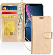 fyy luxury pu leather wallet phone case with card 📱 holder for iphone xr - protective shockproof cover in gold 2018 logo