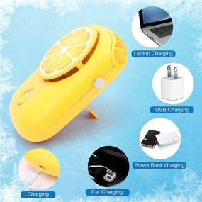 img 1 attached to Yellow Portable Neck Fan - Personal Necklace Fan with Mini USB Charging - Handheld Travel Fans - Small Table Fan with 3 Speeds - No Curly Hair Hanging Neck Fan for Outdoor Sports, Travel, and Office Use