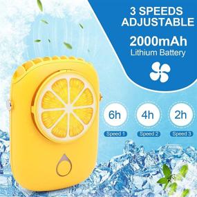 img 2 attached to Yellow Portable Neck Fan - Personal Necklace Fan with Mini USB Charging - Handheld Travel Fans - Small Table Fan with 3 Speeds - No Curly Hair Hanging Neck Fan for Outdoor Sports, Travel, and Office Use