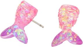 img 2 attached to 🧜 Claire's Mermaid Tail Iridescent Stud Earrings for Girls - Cute Jewelry, Post Back, 1 Pair