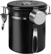 airtight stainless steel coffee container: co2 valve, date-tracker, scoop, 1.5l size - perfect for ground coffee, beans, tea, sugar (black) логотип