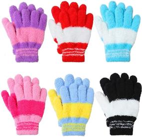 img 4 attached to 🧣 Warm and Stylish: Coobey 6 Pairs Children's Winter Knitted Stripe Magic Gloves for Boys or Girls