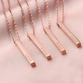 img 2 attached to 🌹 18K Rose Gold Vertical Bar Pendant Stainless Steel Birthday Jewelry - Personalized Name Necklace