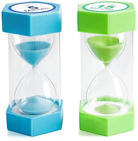 img 4 attached to ⌛️ XINBAOHONG Hourglass Sand Timer Set - 5 Minute & 15 Minute Sand Timers for Kids Games, Classroom, Home, Office & Kitchen Use (Pack of 2) - 4.7'' X 2.3'', Blue (5 Min) and Green (15 Min)