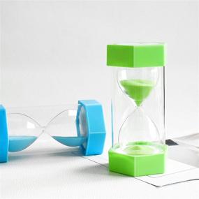 img 2 attached to ⌛️ XINBAOHONG Hourglass Sand Timer Set - 5 Minute & 15 Minute Sand Timers for Kids Games, Classroom, Home, Office & Kitchen Use (Pack of 2) - 4.7'' X 2.3'', Blue (5 Min) and Green (15 Min)