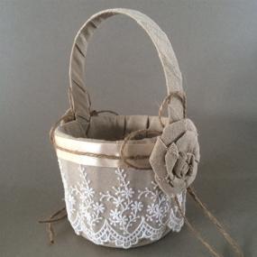 img 3 attached to Burlap Lace Ring Bearer Pillow And Rustic Wedding Flower Girl Basket Set By KateMelon