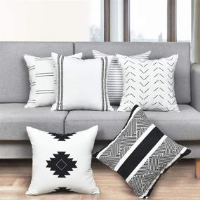 img 3 attached to 😍 Yastouay Set of 6 Modern Geometric Decorative Pillow Covers - Black White, 18x18 Inch