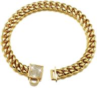 🐶 exquisite 18k gold cuban link dog collar: luxury stainless steel designer collar with zirconia lock and 14mm width for big dogs - perfect for training and style! logo