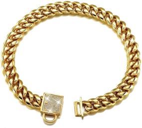 img 4 attached to 🐶 Exquisite 18K Gold Cuban Link Dog Collar: Luxury Stainless Steel Designer Collar with Zirconia Lock and 14mm Width for Big Dogs - Perfect for Training and Style!