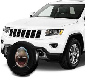 img 1 attached to 🦈 Universal 3D Shark Spare Tire Cover - KiuLoam Polyester Sunscreen, Waterproof Wheel Cover for Jeep, Trailer, RV, SUV, Truck, and More (14" - Fits Diameter 23"-27")