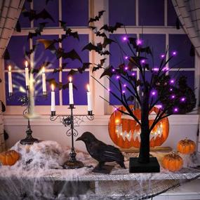 img 2 attached to 2FT Lighted Black Halloween Tree: Spooky Tabletop Decor with LED Purple Lights - Battery Operated Halloween Tree - Clearance Sale