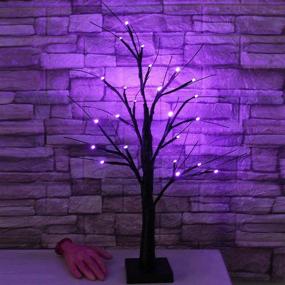 img 3 attached to 2FT Lighted Black Halloween Tree: Spooky Tabletop Decor with LED Purple Lights - Battery Operated Halloween Tree - Clearance Sale