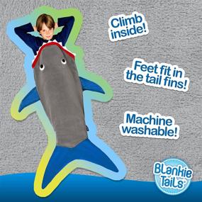 img 2 attached to Blankie Tails Shark Blanket: Cozy Minky Fleece Wearable Blanket for Kids (Ages 5-12), Glow in the Dark, Gray & Blue