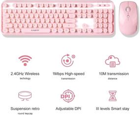 img 2 attached to Letton 2.4GHz Pink Wireless Keyboard Mouse Combo with Cute Retro Round Keys, Full-Size Office Computer Keyboards and Wireless Mouse with 3 DPI - For Mac, PC, Laptop