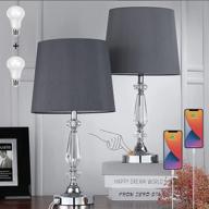 modern touch control crystal bedside lamp set with usb ports - 3 💡 way dimmable, gray shades, ideal for bedrooms, living room & guest room - includes bulbs логотип