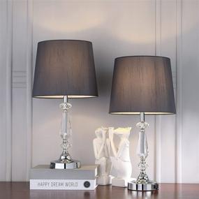 img 3 attached to Modern Touch Control Crystal Bedside Lamp Set with USB Ports - 3 💡 Way Dimmable, Gray Shades, Ideal for Bedrooms, Living Room & Guest Room - Includes Bulbs