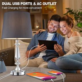 img 2 attached to Modern Touch Control Crystal Bedside Lamp Set with USB Ports - 3 💡 Way Dimmable, Gray Shades, Ideal for Bedrooms, Living Room & Guest Room - Includes Bulbs
