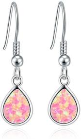 img 4 attached to 💎 CiNily Gold Plated Teardrop/Round-Cut Cabochon Opal Dangle Drop Earrings - Stunning Jewelry Gift for Women and Girls