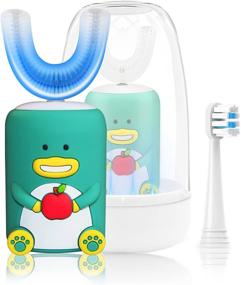 img 4 attached to 🦷 U-Shaped Ultrasonic Autobrush Toothbrush for Kids | Rechargeable & Waterproof | Smart Timer & Mouthwash Cup | Age 2-6 | 2 Brush Heads Included
