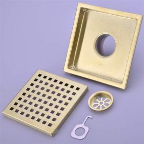 img 1 attached to 🚿 TrustMI 6" Square Shower Floor Drain with Grid Grate Cover, SUS 304 Stainless Steel Material, Brushed Gold Finish