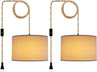 qiyizm plug in pendant light - stylish hanging light fixture for living room and bedroom - 2 pack with 15ft hemp rope and gray linen shade - perfect for kitchen - led bulb included logo