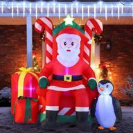 🏻 joiedomi 6 foot tall santa claus on candy throne inflatable with built-in leds - xmas party indoor/outdoor winter decor for yard, garden, lawn logo