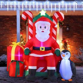 img 4 attached to 🏻 Joiedomi 6 Foot Tall Santa Claus on Candy Throne Inflatable with Built-in LEDs - Xmas Party Indoor/Outdoor Winter Decor for Yard, Garden, Lawn