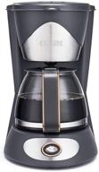 crux 5-cup manual coffee maker with pause-brew &amp; serve feature, sustainable design, detachable and reusable filter basket, matte black/silver finish &amp; copper accents logo