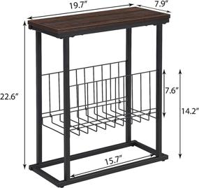 img 2 attached to 📚 Compact FIVEGIVEN Slim Side Table with Magazine Basket - Industrial Espresso Finish for Small Rooms