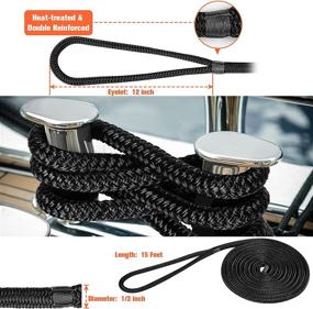 img 1 attached to 🚤 WELLUCK 15 ft Double-Braided Nylon Dock Line with 1/2 Inch Diameter, 12 inch Eyelet - Pack of 4, 4939 lbs Breaking Strength, Marine-Grade Boat Mooring Rope for Docking Accessories