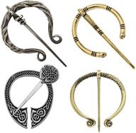📿 set of 4 women's brooches pins, vintage medieval viking clasp pin, scarf cloak shawl leg wrap buckle brooch, penannular clothing décor, fashion jewelry in antique silver and gold logo