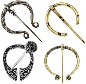 img 4 attached to 📿 Set of 4 Women's Brooches Pins, Vintage Medieval Viking Clasp Pin, Scarf Cloak Shawl Leg Wrap Buckle Brooch, Penannular Clothing Décor, Fashion Jewelry in Antique Silver and Gold