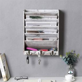 img 1 attached to Organize Your Space with Superbpag Wood Hanging Wall File Holder Organizer Magazine Literature Rack - 6 Hooks Included