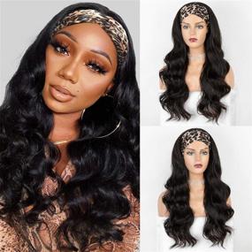 img 4 attached to 🏾 22-inch FAERYLE Long Headband Wigs for Black Women: Natural-Looking, Wavy Synthetic Wig with Heat-Resistant Headband