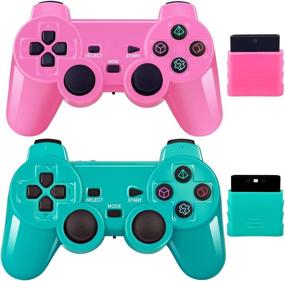 img 4 attached to Беспроводной контроллер 2.4G для Sony Playstation 2 PS2 (розовый + зеленый) - предельное удобство для игр!