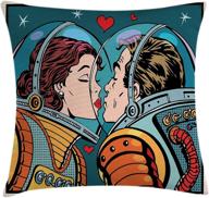 🚀 ambesonne love space man and woman astronauts kissing science cosmos couple pop art print throw pillow cushion cover, decorative square accent pillow case, 20" x 20", orange teal logo