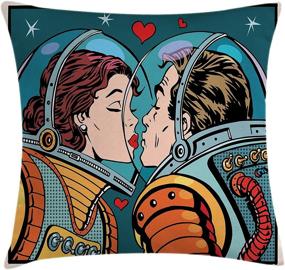 img 1 attached to 🚀 Ambesonne Love Space Man and Woman Astronauts Kissing Science Cosmos Couple Pop Art Print Throw Pillow Cushion Cover, Decorative Square Accent Pillow Case, 20" X 20", Orange Teal