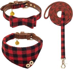 img 4 attached to WACLTE Small Dog Collar: Stylish Bow tie & Bandana Collars for Adorable Pups! Plaid Cute Puppy Collar with Bell - Adjustable Soft Leather Comfortable Fit for Outdoor Playing, Walking, Party Indoor, etc.