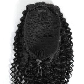 img 2 attached to 👩 Stunning Kinky Curly Drawstring Ponytail for Black Women - Natural Color (16inch, 100gram)