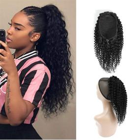 img 4 attached to 👩 Stunning Kinky Curly Drawstring Ponytail for Black Women - Natural Color (16inch, 100gram)