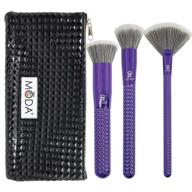 💄 enhance your makeup routine with moda full size metallic blended beauty 4pc brush set in metallic purple - includes blender, buffer, and fan brushes with pouch logo