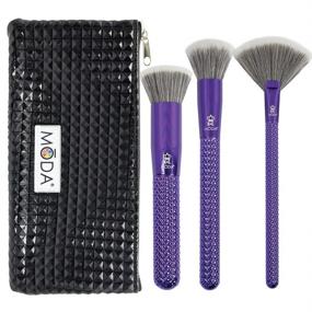 img 4 attached to 💄 Enhance your Makeup Routine with MODA Full Size Metallic Blended Beauty 4pc Brush Set in Metallic Purple - Includes Blender, Buffer, and Fan Brushes with Pouch