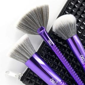 img 1 attached to 💄 Enhance your Makeup Routine with MODA Full Size Metallic Blended Beauty 4pc Brush Set in Metallic Purple - Includes Blender, Buffer, and Fan Brushes with Pouch