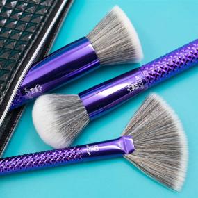 img 3 attached to 💄 Enhance your Makeup Routine with MODA Full Size Metallic Blended Beauty 4pc Brush Set in Metallic Purple - Includes Blender, Buffer, and Fan Brushes with Pouch