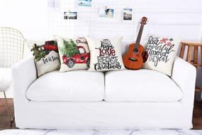 img 2 attached to 🎄 Lanpn Christmas 16x16 Throw Pillow Covers Set - Decorative Farmhouse Merry Christmas Xmas Pillow Shams Cases Slipcovers for Couch Sofa - Set of 4