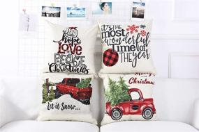 img 1 attached to 🎄 Lanpn Christmas 16x16 Throw Pillow Covers Set - Decorative Farmhouse Merry Christmas Xmas Pillow Shams Cases Slipcovers for Couch Sofa - Set of 4