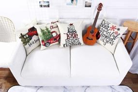 img 3 attached to 🎄 Lanpn Christmas 16x16 Throw Pillow Covers Set - Decorative Farmhouse Merry Christmas Xmas Pillow Shams Cases Slipcovers for Couch Sofa - Set of 4