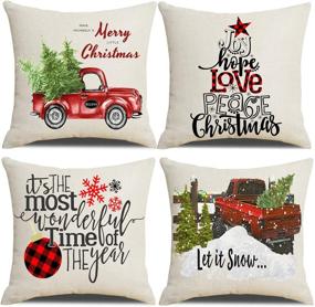 img 4 attached to 🎄 Lanpn Christmas 16x16 Throw Pillow Covers Set - Decorative Farmhouse Merry Christmas Xmas Pillow Shams Cases Slipcovers for Couch Sofa - Set of 4